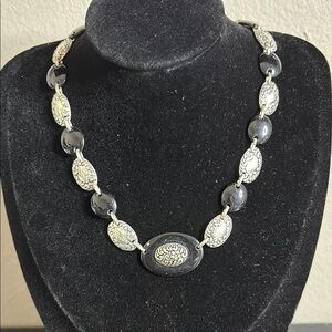 Acrylic Black & Silver Station Necklace Victorian